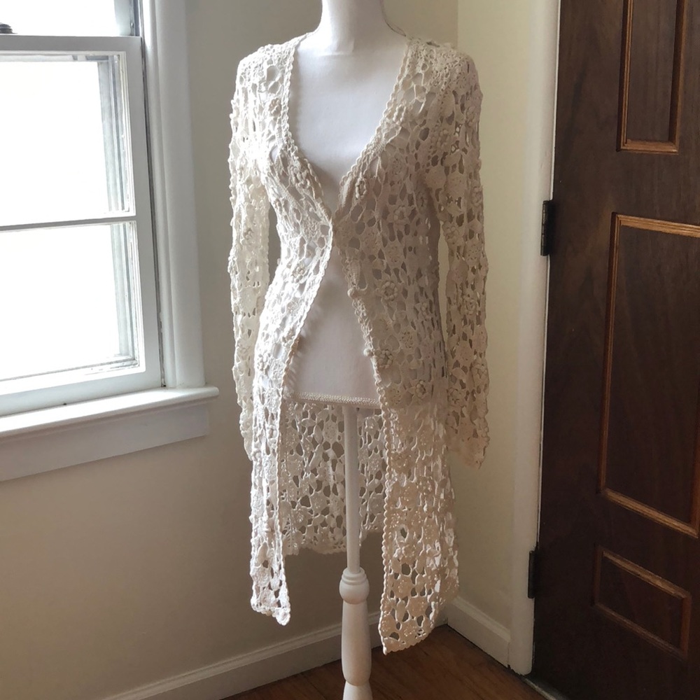 Button up Linen Crocheted Cover Up Cardigan